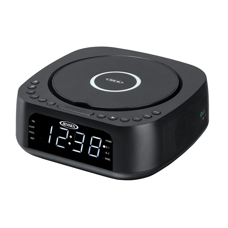 JENSEN Stereo Digital Dual-Alarm Clock With Top-Loading CD Player, FM Tuner, USB Charging Port And Battery Backup, 2.38"H x 7.32"W x 7.32"D, Black - Image 3