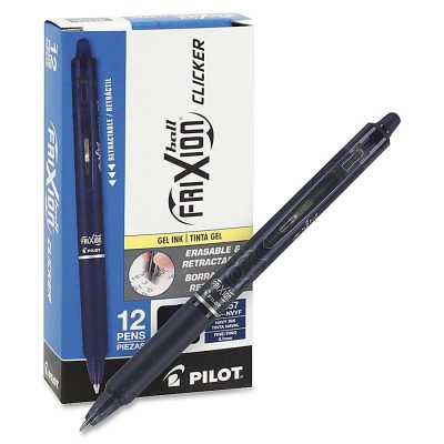 Pilot® FriXion® Ball Clicker Erasable Retractable Gel Pens, Pack of 12, Fine Point, 0.7 mm, Blue Barrel, Blue Ink - Navy Blue,12