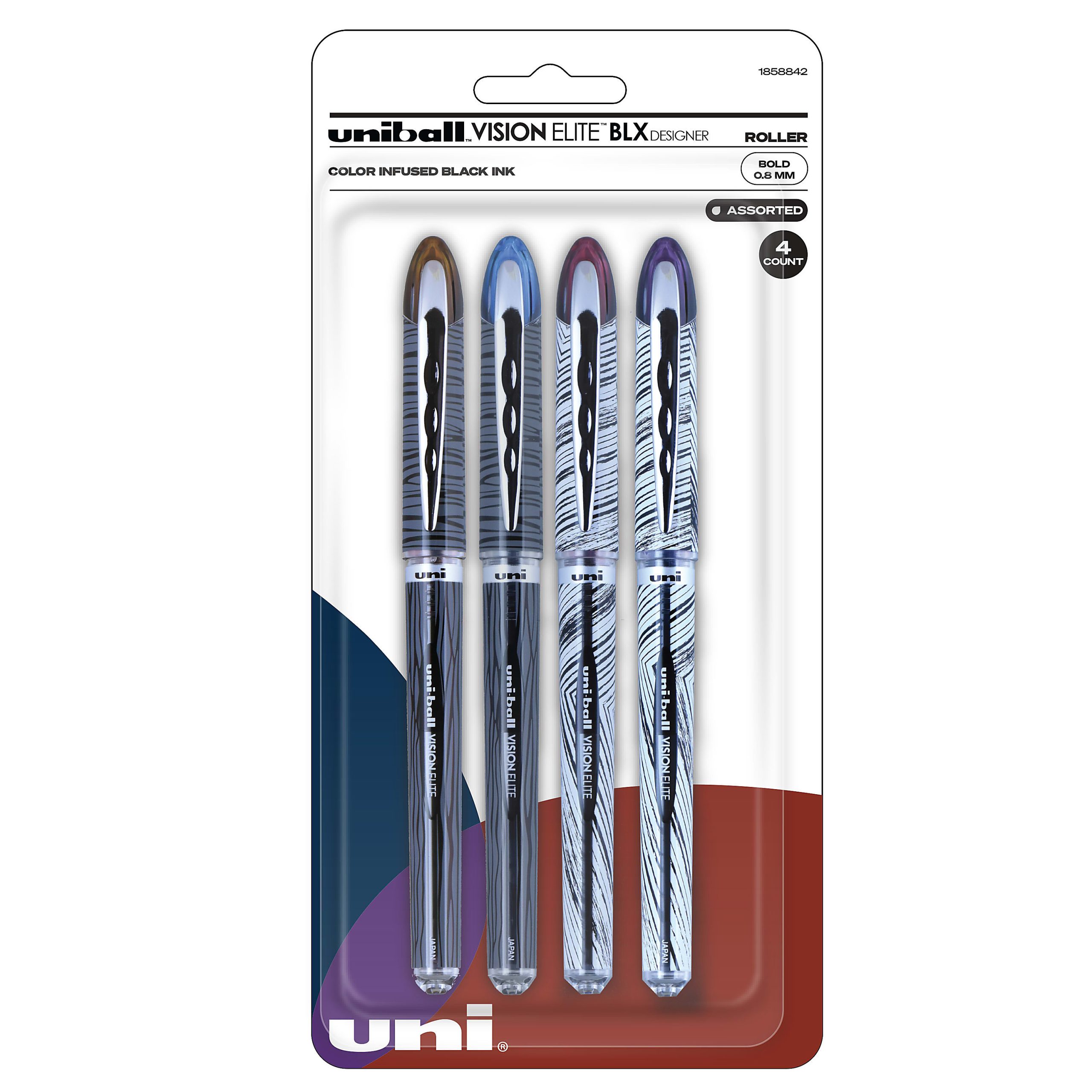 uni-ball® Vision™ Elite™ Liquid Ink Rollerball Pens, Bold Point, 0.8 mm, White Barrel, Black Ink, Pack Of 12 - Black,4