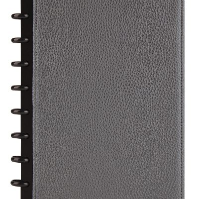 TUL® Discbound Notebook With Pebbled Leather Cover, Junior Size, Narrow Ruled, 60 Sheets, Gunmetal