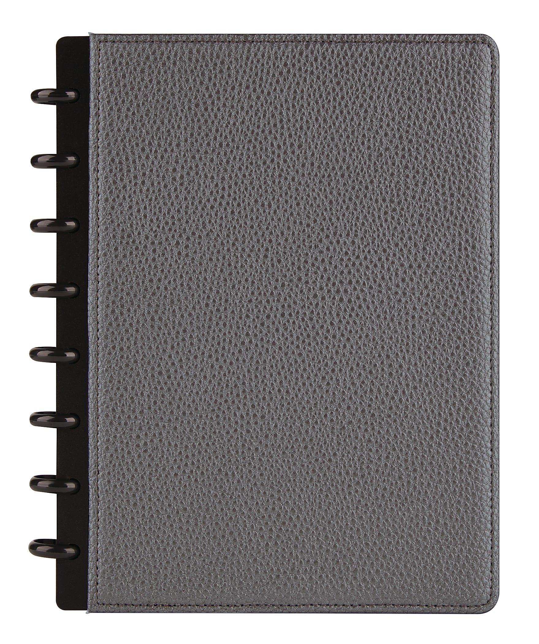 TUL® Discbound Notebook With Pebbled Leather Cover, Junior Size, Narrow Ruled, 60 Sheets, Gunmetal