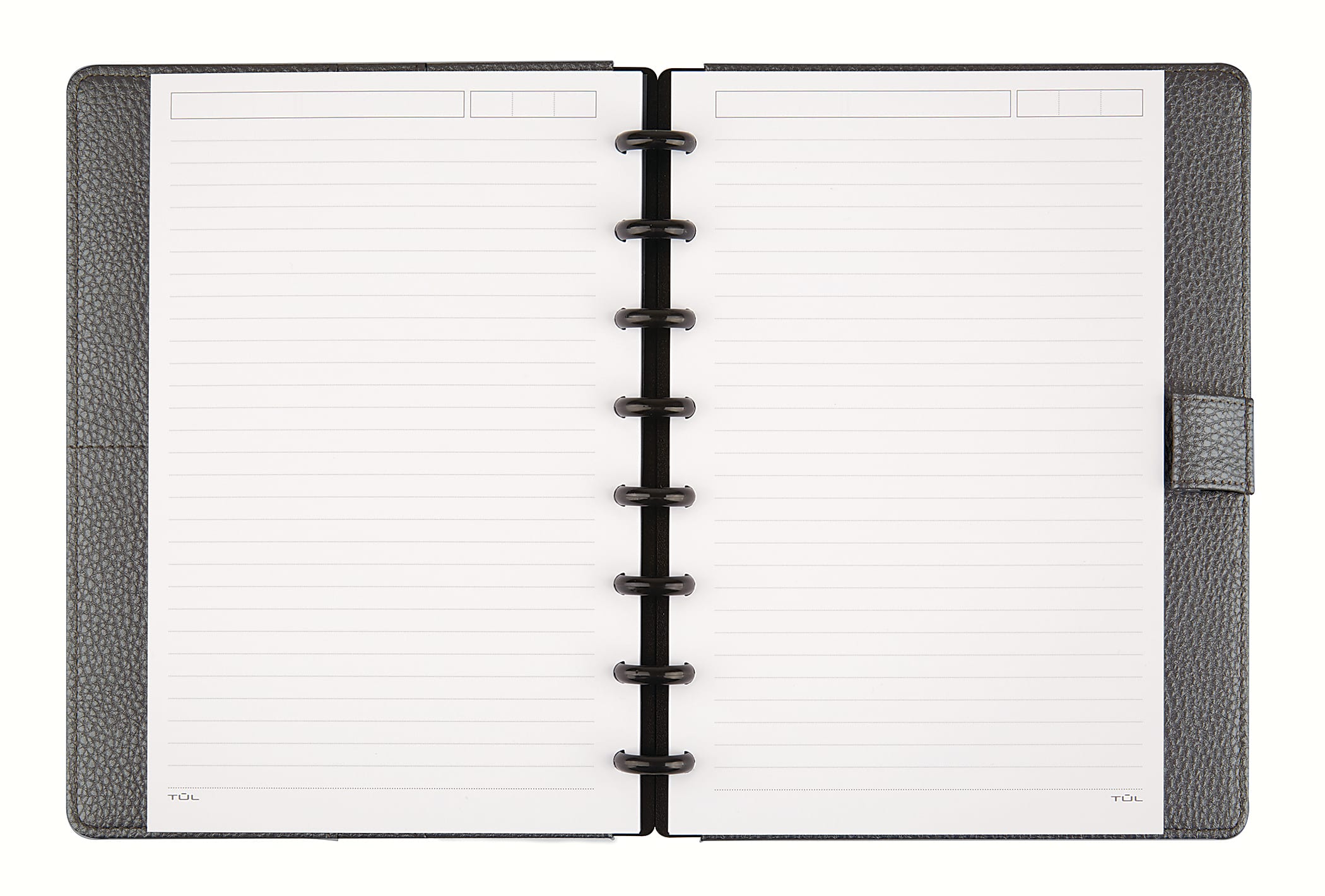 TUL® Discbound Notebook With Pebbled Leather Cover, Junior Size, Narrow Ruled, 60 Sheets, Gunmetal - Image 2