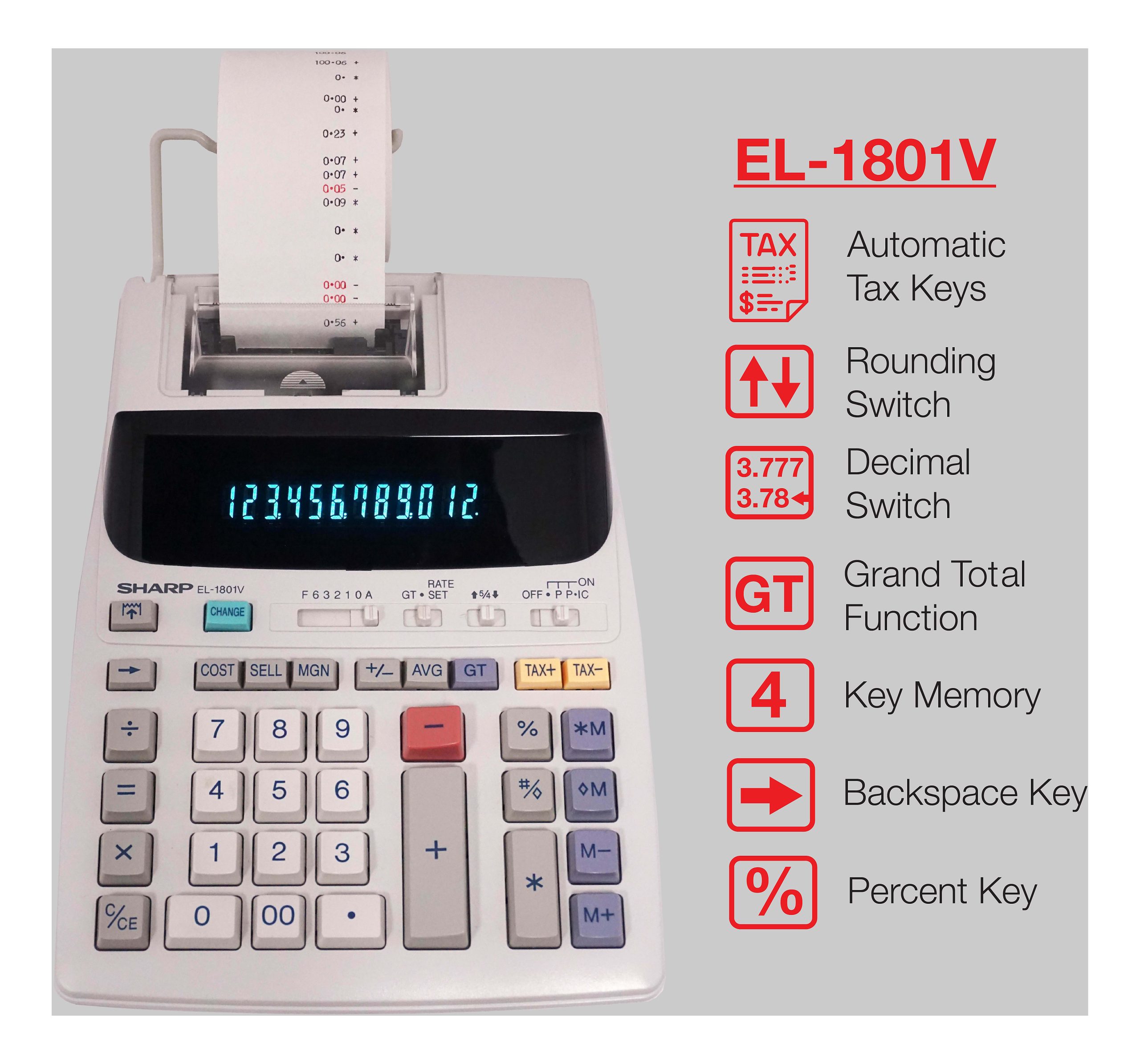 Sharp® EL-1801V 12-Digit Printing Calculator - Image 4