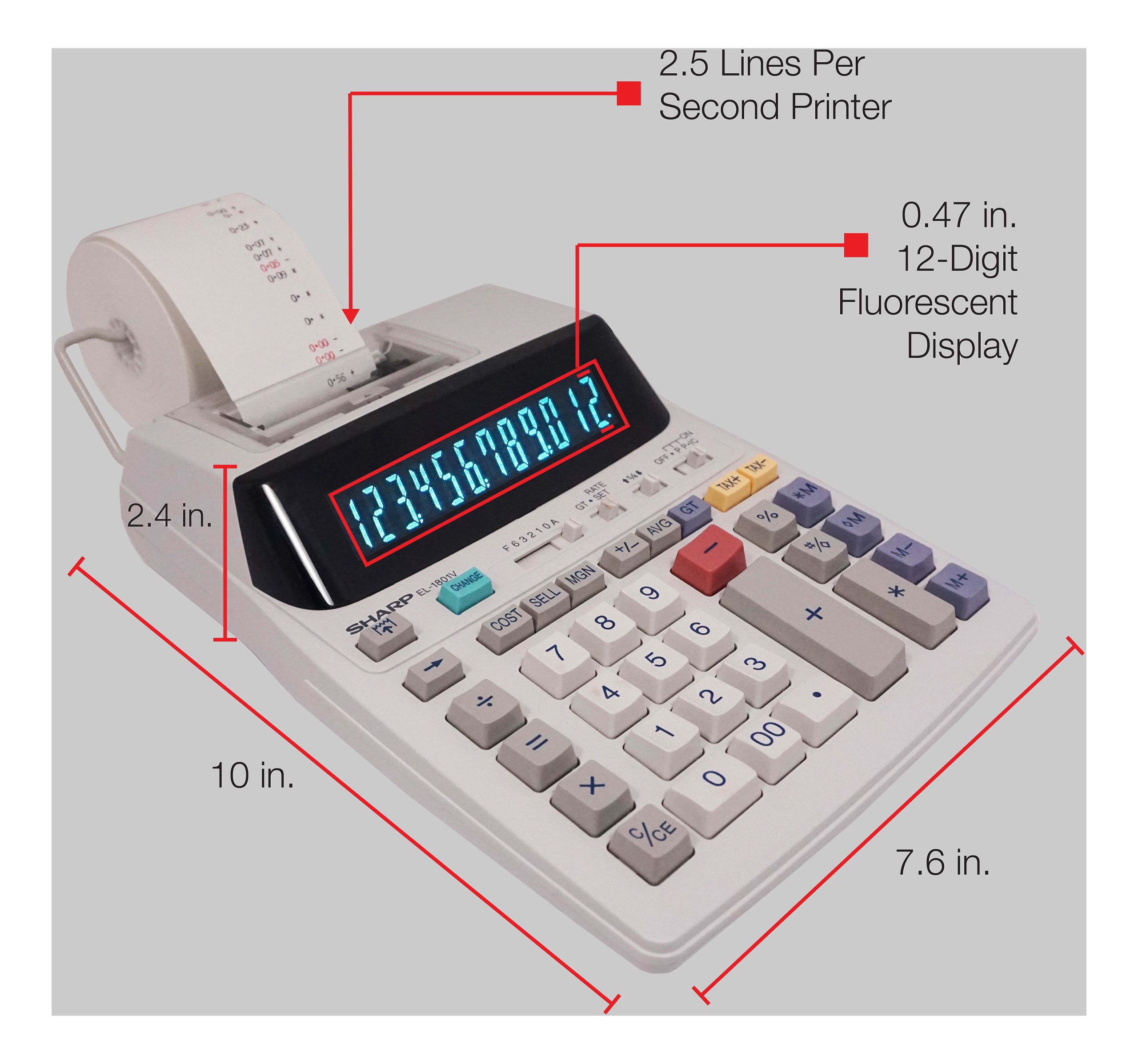 Sharp® EL-1801V 12-Digit Printing Calculator - Image 7