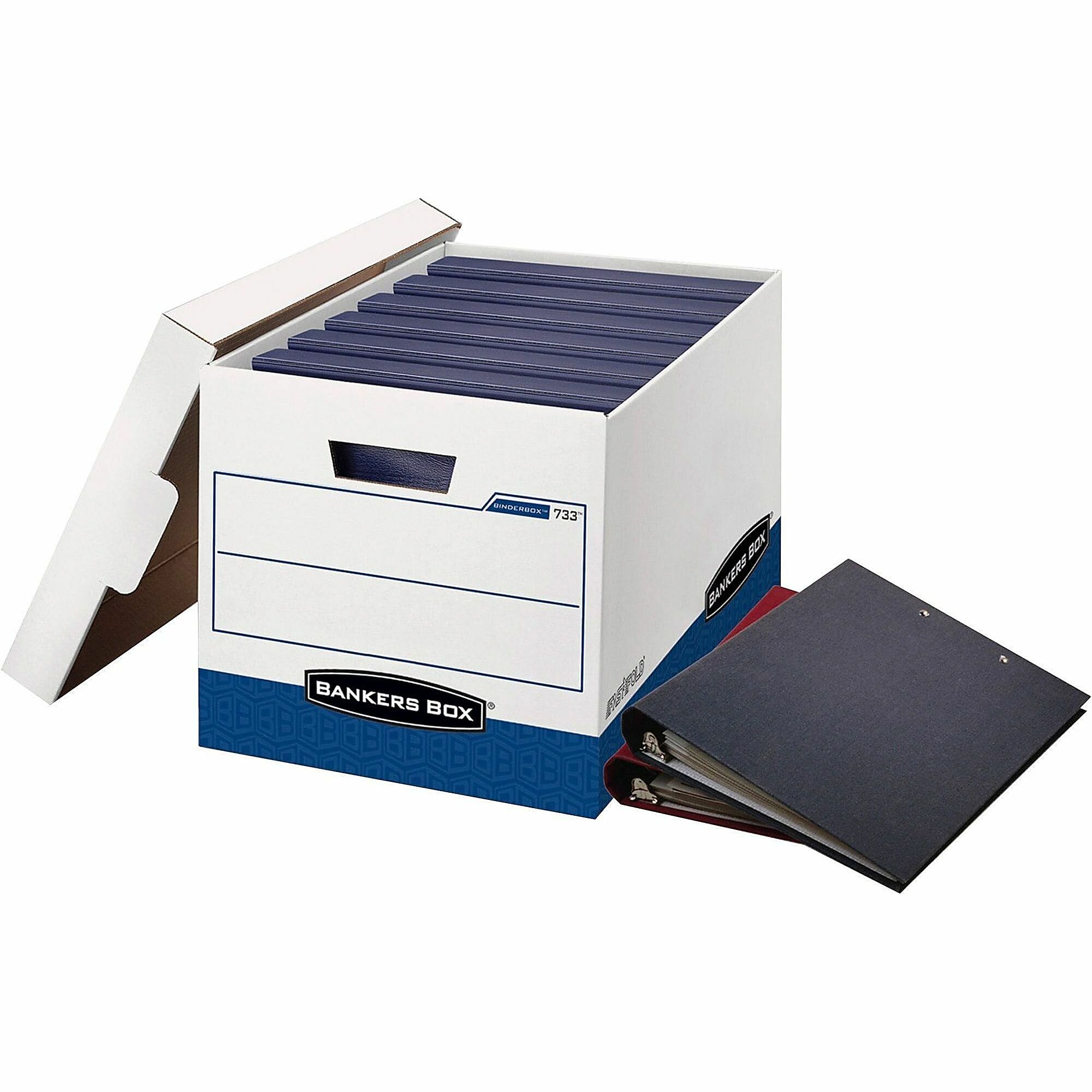 Bankers Box® Binderbox™ Heavy-Duty Storage Boxes With Locking Lift-Off Lids And Built-In Handles, 18 1/2" x 12 1/4" x 12", 60% Recycled, Blue/White, Case Of 12 - Image 5