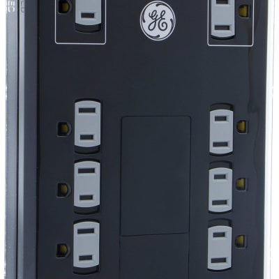 GE UltraPro 12 Outlet Surge Protector with 2 USB Tether, 8 ft Long Cord, 4320 Joules, Outlet Safety Covers, Black, 11824