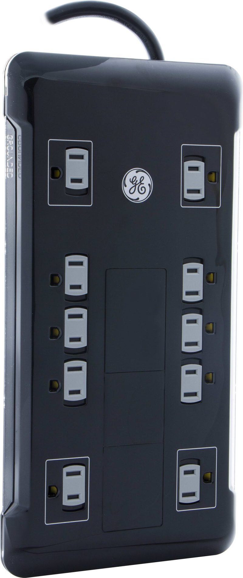 GE UltraPro 12 Outlet Surge Protector with 2 USB Tether, 8 ft Long Cord, 4320 Joules, Outlet Safety Covers, Black, 11824