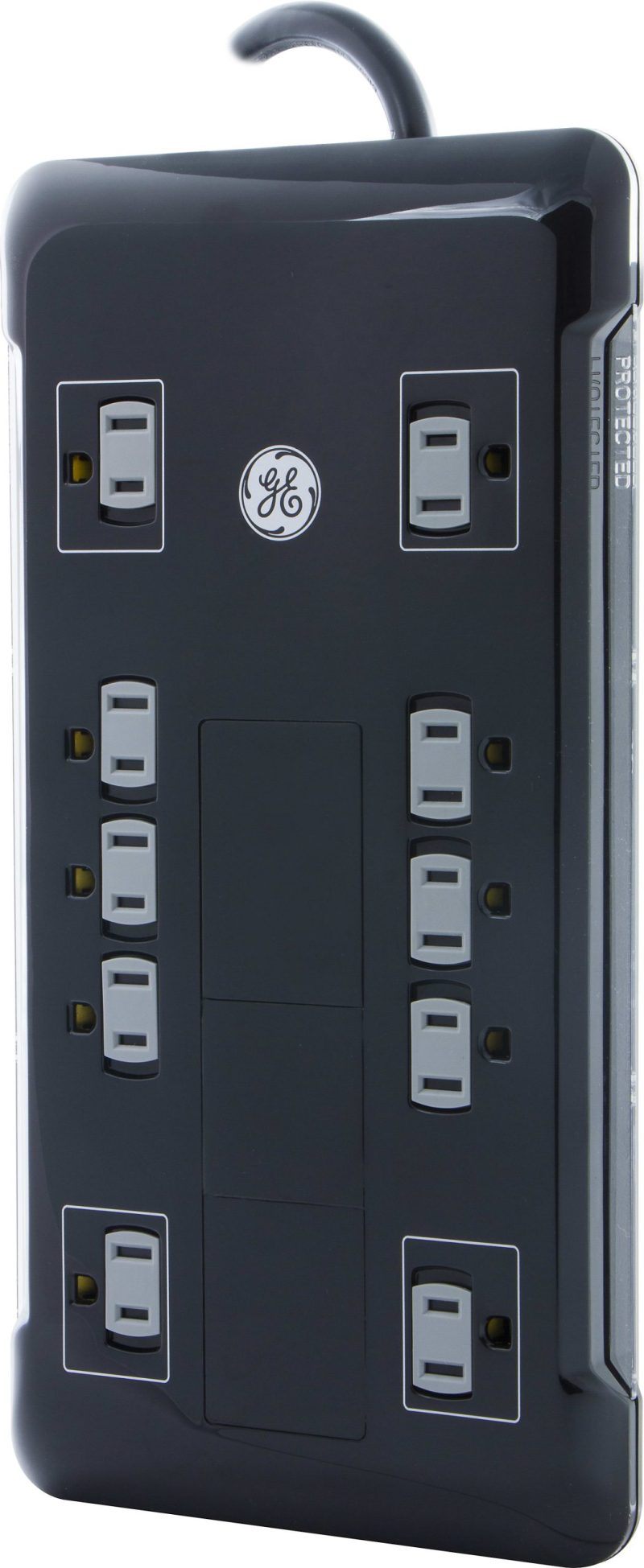 GE UltraPro 12 Outlet Surge Protector with 2 USB Tether, 8 ft Long Cord, 4320 Joules, Outlet Safety Covers, Black, 11824 - Image 2