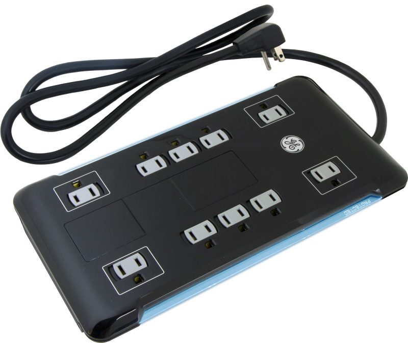 GE UltraPro 12 Outlet Surge Protector with 2 USB Tether, 8 ft Long Cord, 4320 Joules, Outlet Safety Covers, Black, 11824 - Image 3