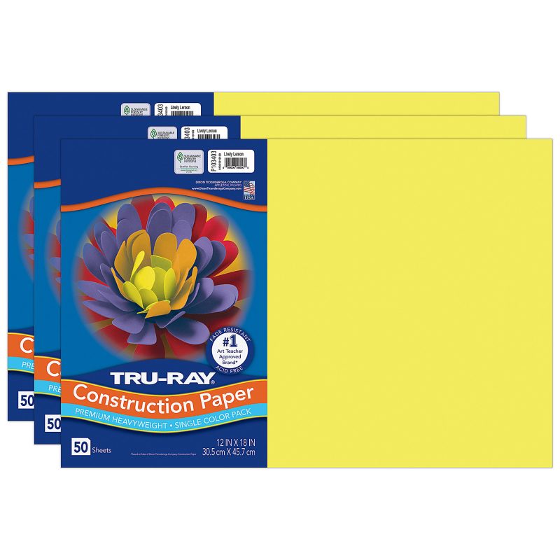 Tru-Ray® Construction Paper, 12" x 18", Atomic Blue, 50 Sheets Per Pack, Set Of 3 Packs - Lively Lemon