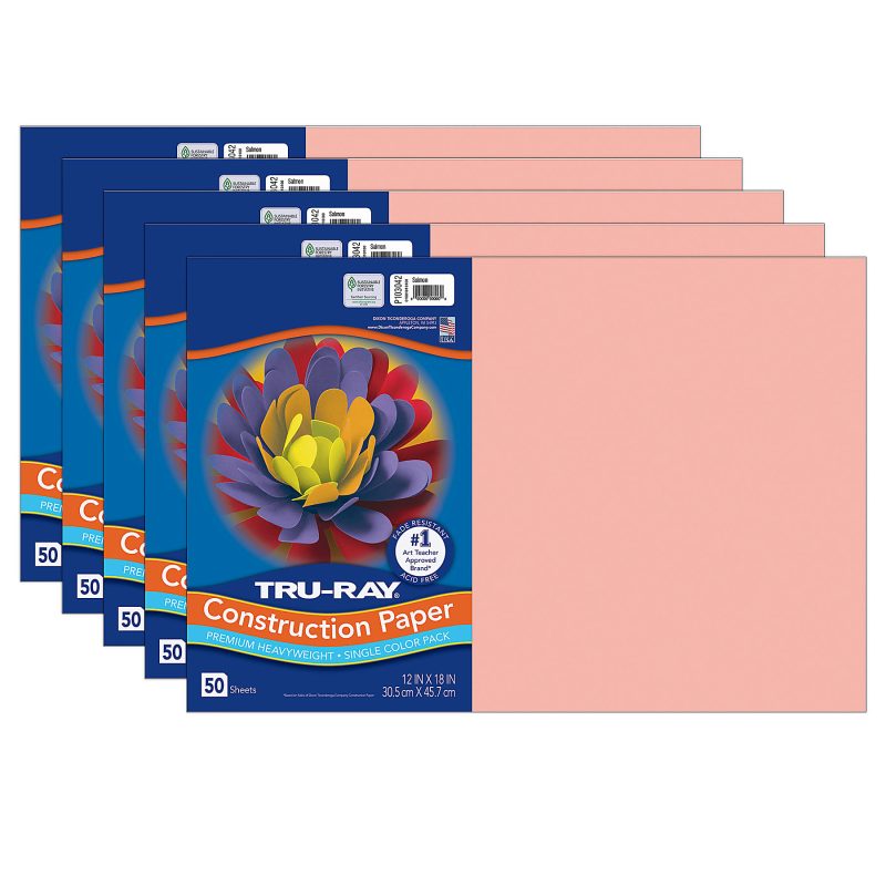 Tru-Ray® Construction Paper, 12" x 18", Gold, 50 Sheets Per Pack, Set Of 5 Packs - Salmon
