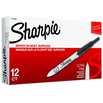 Sharpie® Retractable Permanent Markers, Ultra-Fine Point, Black, Pack Of 12