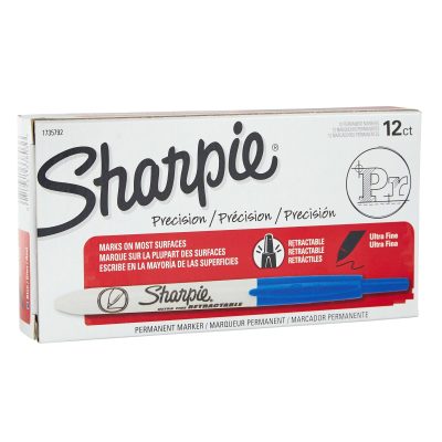 Sharpie® Retractable Permanent Markers, Ultra-Fine Point, Black, Pack Of 12 - Blue,12