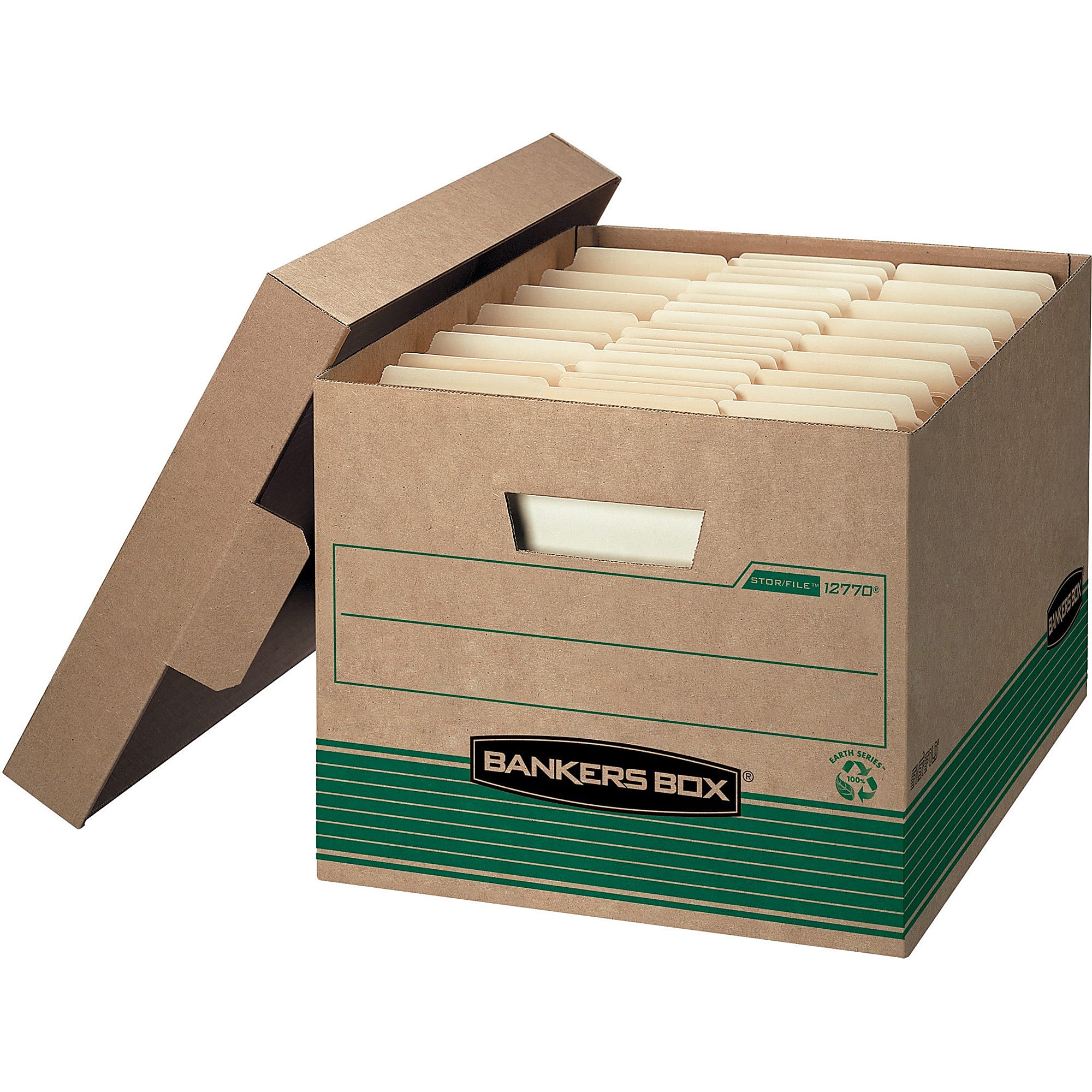 Bankers Box® Stor/File™ Medium-Duty Storage Boxes With Lift-Off Lids, Letter/Legal Size, 10" x 12" x 15", 94% Recycled, Kraft/Green, Case Of 20 - Image 3