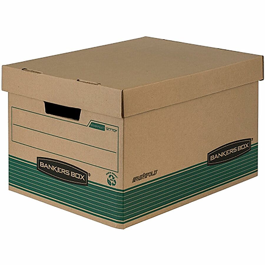 Bankers Box® Stor/File™ Medium-Duty Storage Boxes With Lift-Off Lids, Letter/Legal Size, 10" x 12" x 15", 94% Recycled, Kraft/Green, Case Of 20 - Image 4