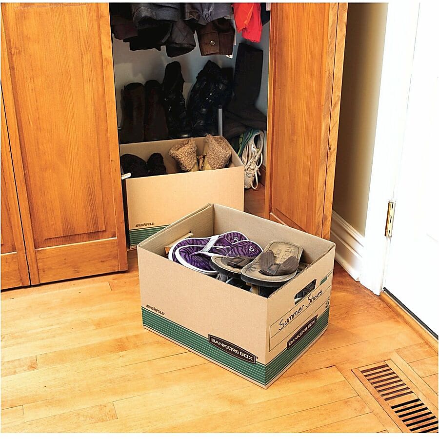 Bankers Box® Stor/File™ Medium-Duty Storage Boxes With Lift-Off Lids, Letter/Legal Size, 10" x 12" x 15", 94% Recycled, Kraft/Green, Case Of 20 - Image 5