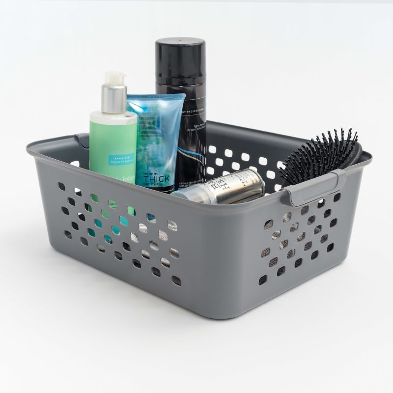 Iris® Plastic Storage Baskets, Medium, 10-1/4”H x 12-7/16”W x 14-13/16”D, Gray, Set Of 4 Baskets - Image 2