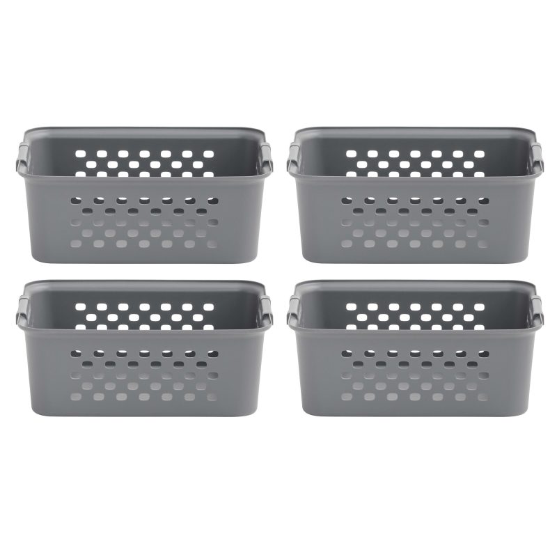 Iris® Plastic Storage Baskets, Medium, 10-1/4”H x 12-7/16”W x 14-13/16”D, Gray, Set Of 4 Baskets - Image 3