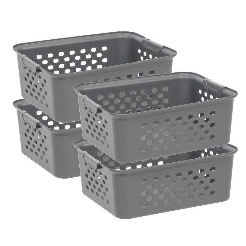 Iris® Plastic Storage Baskets, Medium, 10-1/4”H x 12-7/16”W x 14-13/16”D, Gray, Set Of 4 Baskets - Image 12
