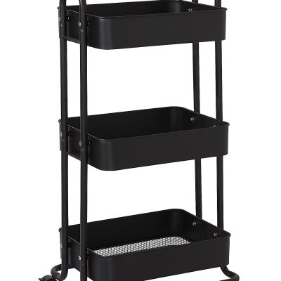Realspace® Mobile 3-Tier Storage Cart, 35-5/8"H x 17-15/16"W x 14-5/16"D, Black