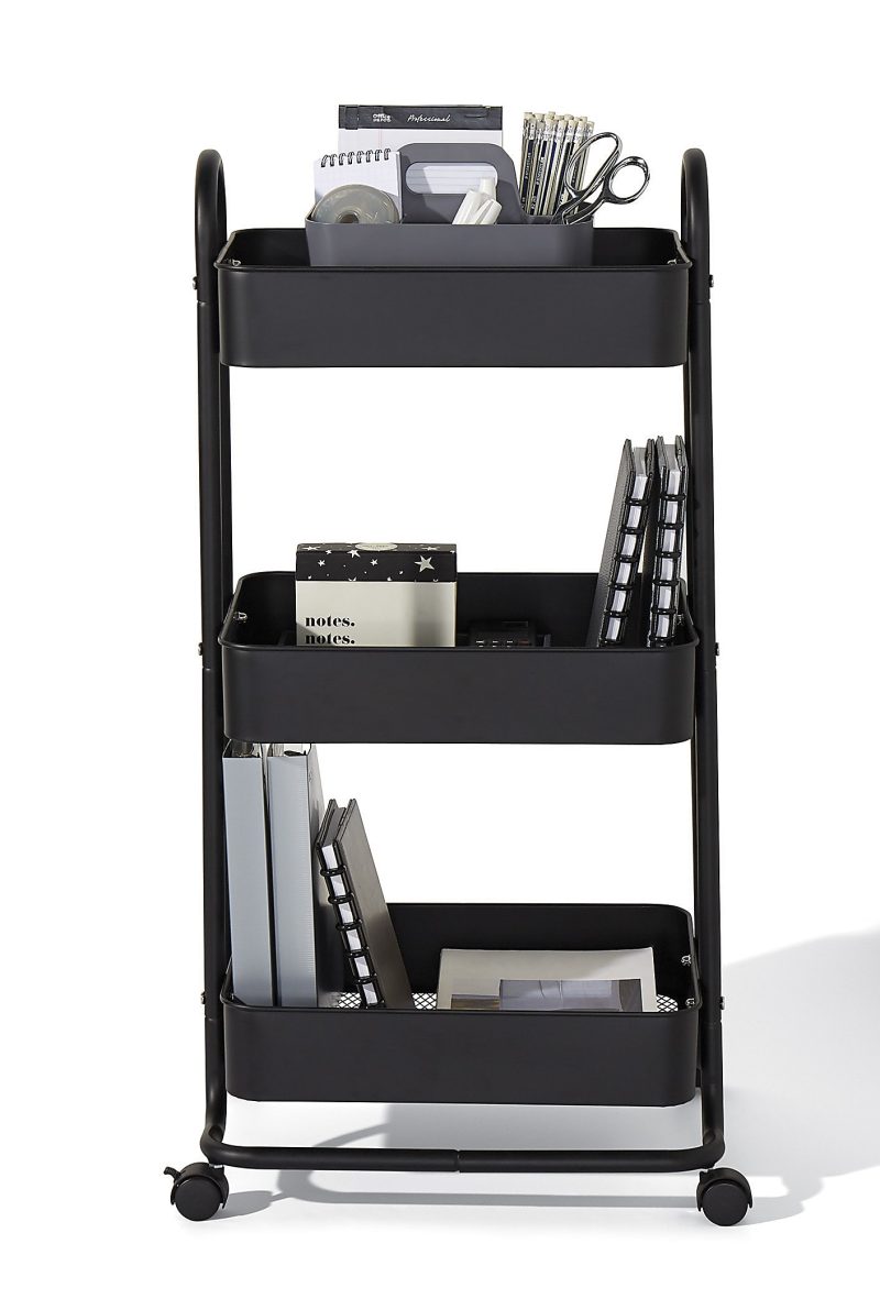 Realspace® Mobile 3-Tier Storage Cart, 35-5/8"H x 17-15/16"W x 14-5/16"D, Black - Image 2