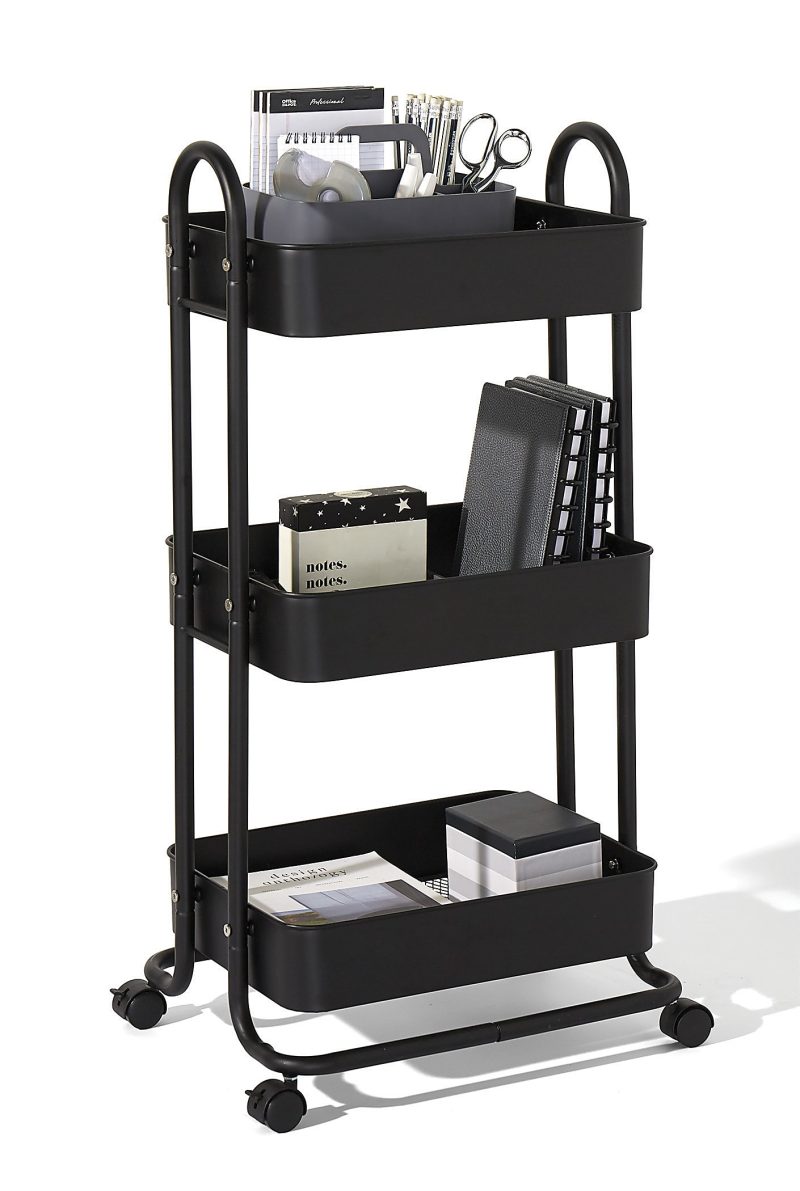 Realspace® Mobile 3-Tier Storage Cart, 35-5/8"H x 17-15/16"W x 14-5/16"D, Black - Image 4
