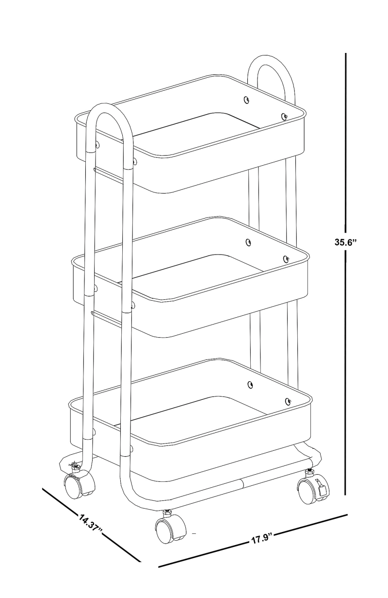 Realspace® Mobile 3-Tier Storage Cart, 35-5/8"H x 17-15/16"W x 14-5/16"D, Black - Image 6
