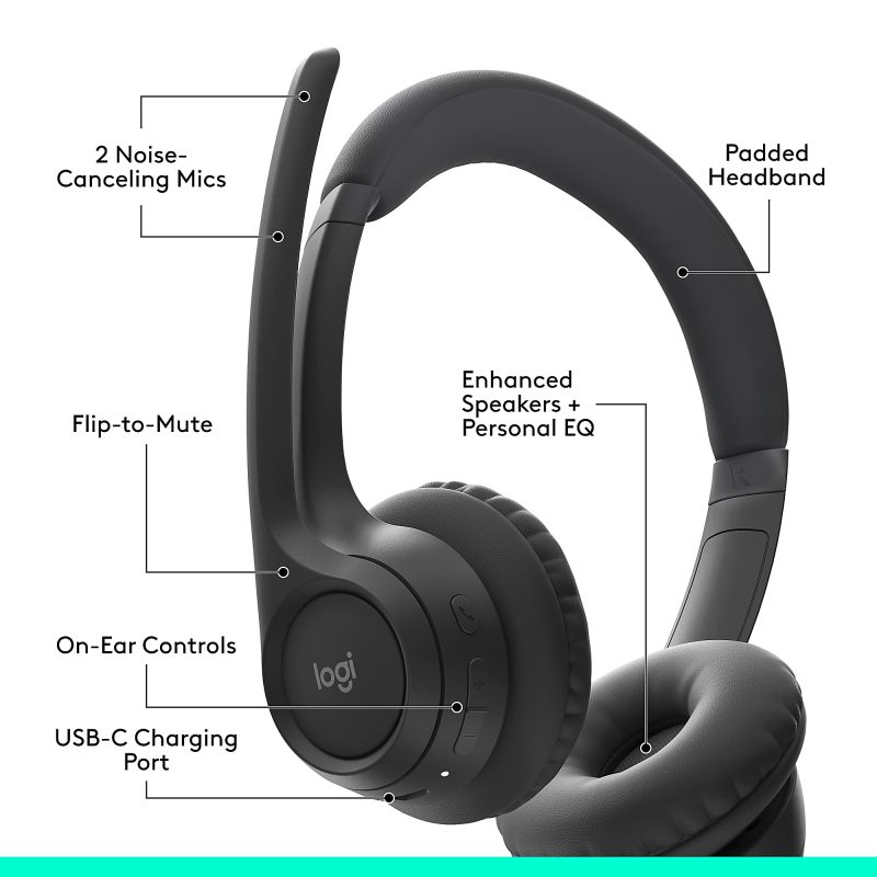 Logitech Zone 300 Wireless Bluetooth Headset With Noise-Canceling Microphone, Black, 981-001406 - Image 6