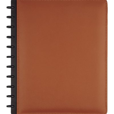 TUL® Discbound Notebook With Leather Cover, Letter Size, Narrow Ruled, 60 Sheets, Brown