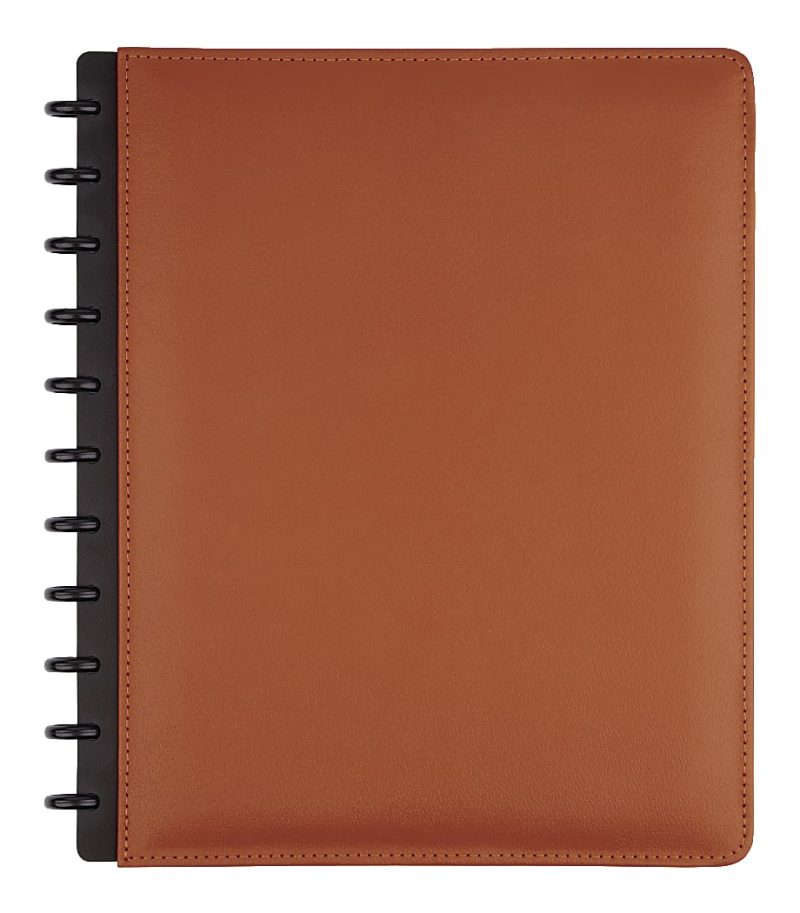 TUL® Discbound Notebook With Leather Cover, Letter Size, Narrow Ruled, 60 Sheets, Brown