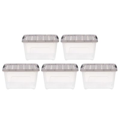 Iris® Stack & Pull™ Storage Boxes, 8 Gallon, Clear/Gray, Set Of 5 Boxes