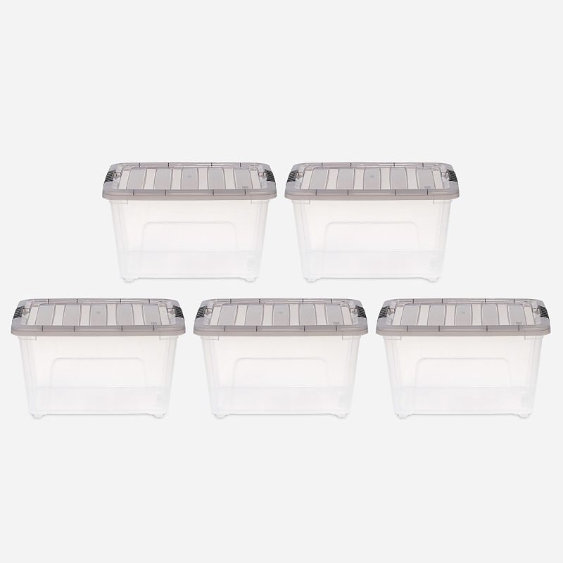 Iris® Stack & Pull™ Storage Boxes, 8 Gallon, Clear/Gray, Set Of 5 Boxes - Image 2