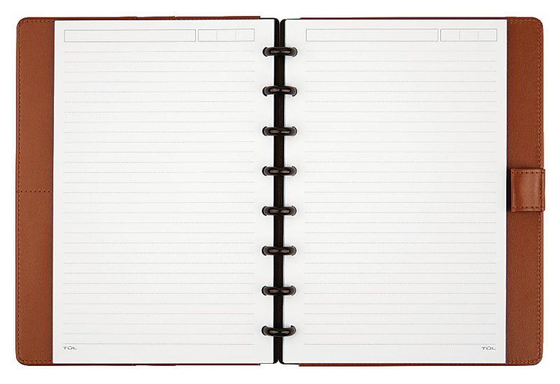 TUL® Discbound Notebook With Leather Cover, Junior Size, Narrow Ruled, 60 Sheets, Brown - Image 2