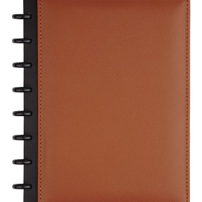 TUL® Discbound Notebook With Leather Cover, Junior Size, Narrow Ruled, 60 Sheets, Brown