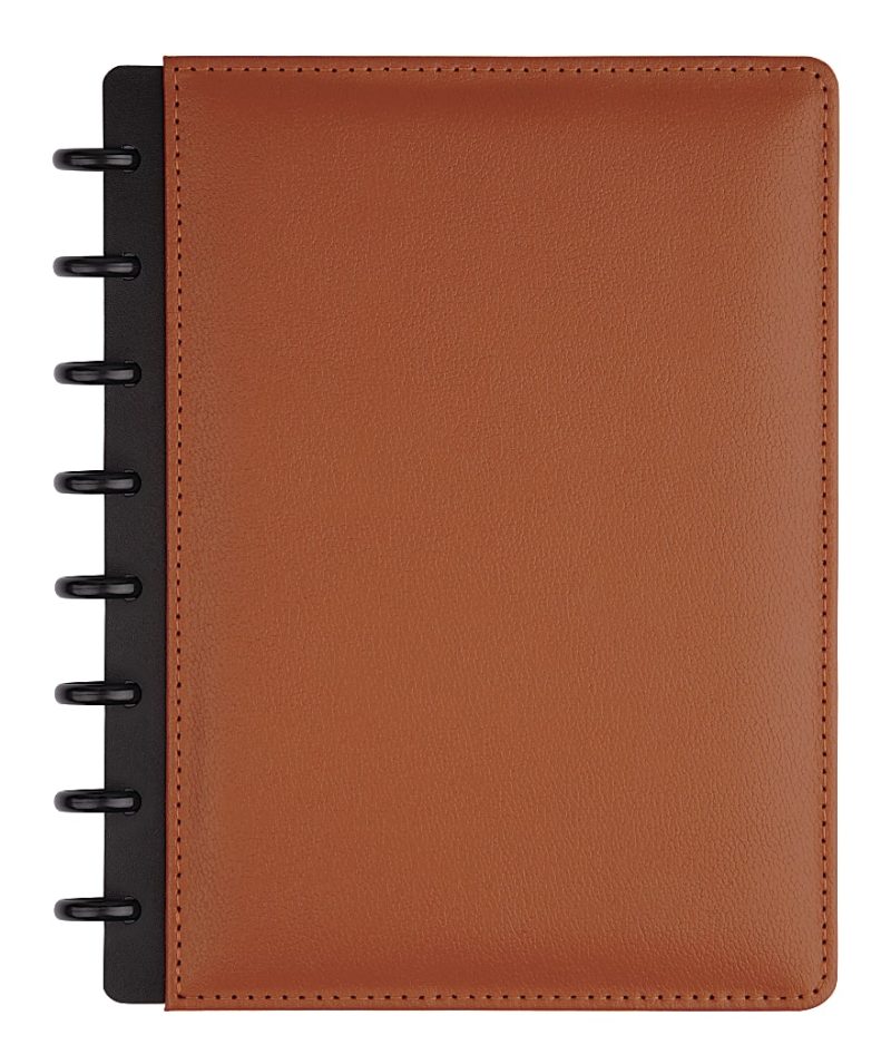 TUL® Discbound Notebook With Leather Cover, Junior Size, Narrow Ruled, 60 Sheets, Brown