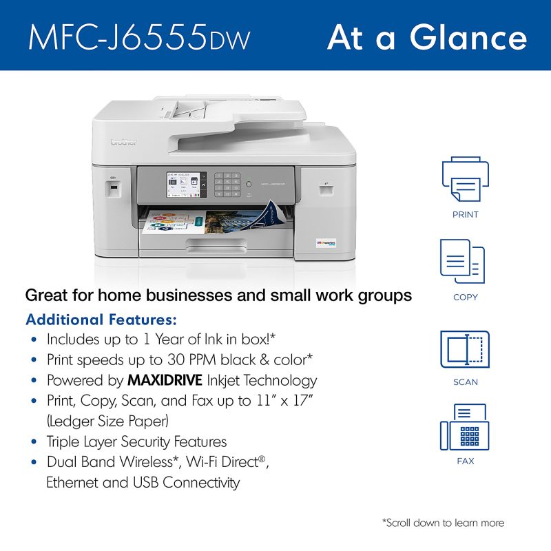 Brother® INKvestment Tank MFC-J6555DW Inkjet All-In-One Color Printer With Ink - Image 2