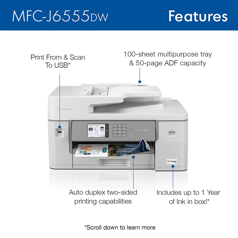 Brother® INKvestment Tank MFC-J6555DW Inkjet All-In-One Color Printer With Ink - Image 3