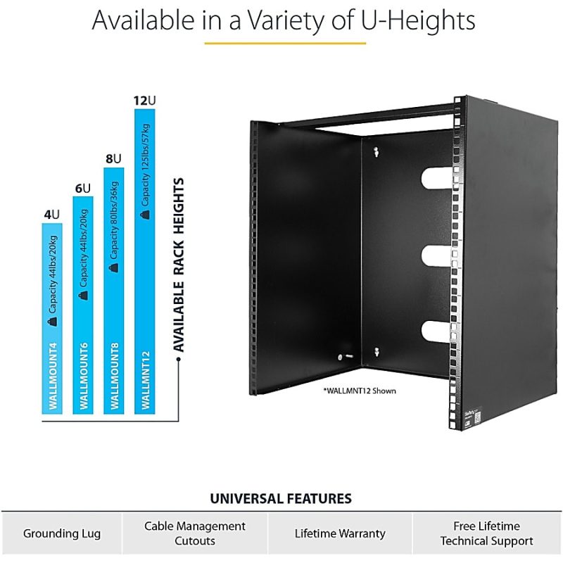 StarTech.com 4U Wall Mount Rack, 13.78in Deep, 19 inch Wall Mount Network Rack, Wall Mounting Patch Panel Bracket for Switch/IT Equipment - Image 3