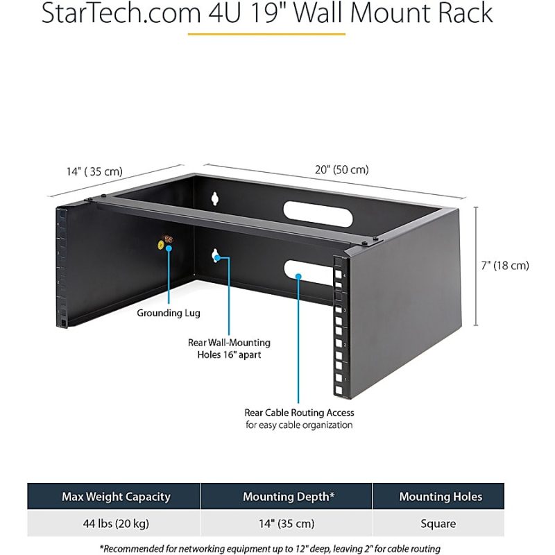 StarTech.com 4U Wall Mount Rack, 13.78in Deep, 19 inch Wall Mount Network Rack, Wall Mounting Patch Panel Bracket for Switch/IT Equipment - Image 6