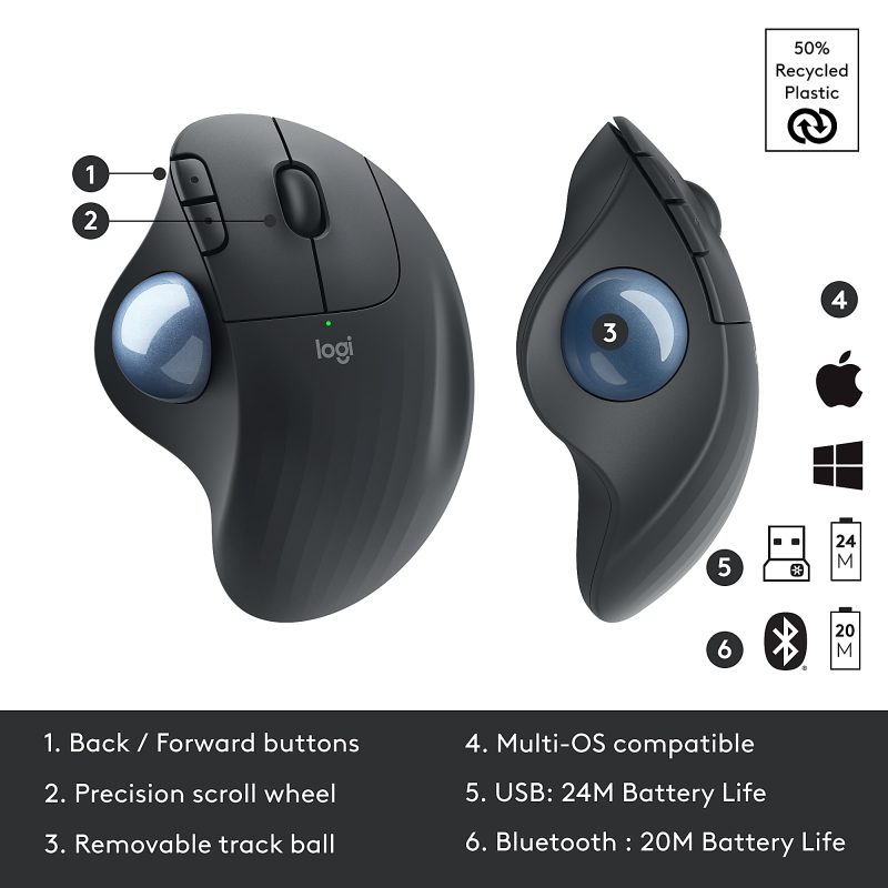 Logitech ERGO M575 Wireless Trackball Mouse, Black - Image 6