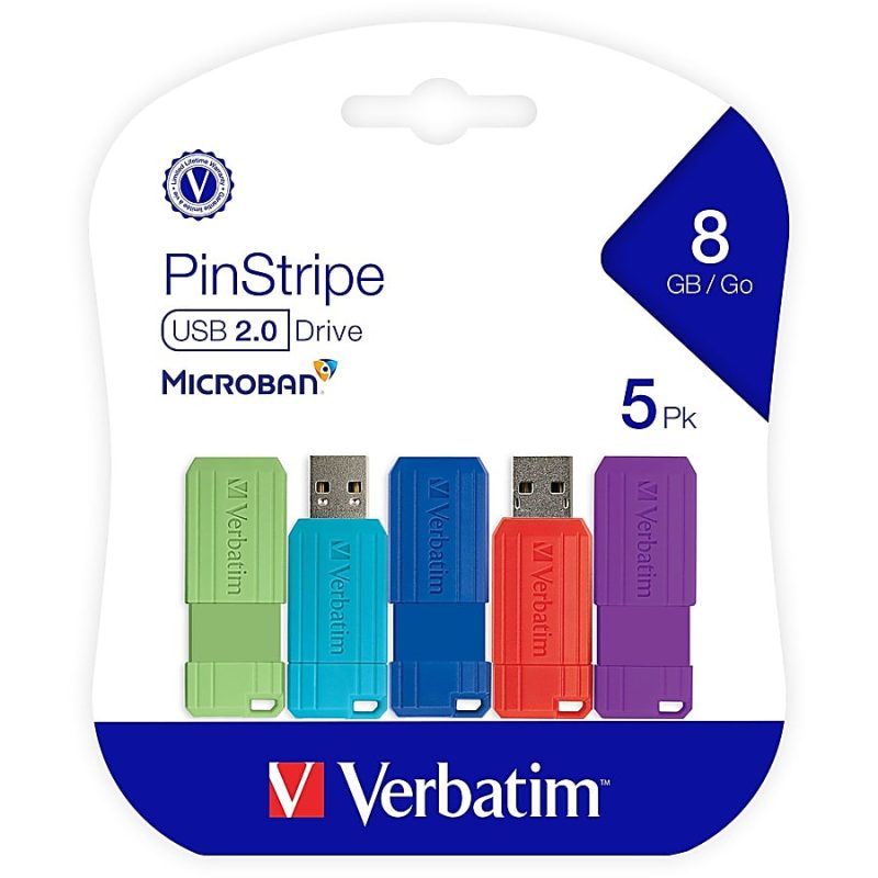 Verbatim 8GB PinStripe USB Flash Drive - 5pk - Assorted - 8GB - 5pk - Assorted - Image 6