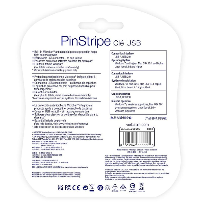 Verbatim 8GB PinStripe USB Flash Drive - 5pk - Assorted - 8GB - 5pk - Assorted - Image 7
