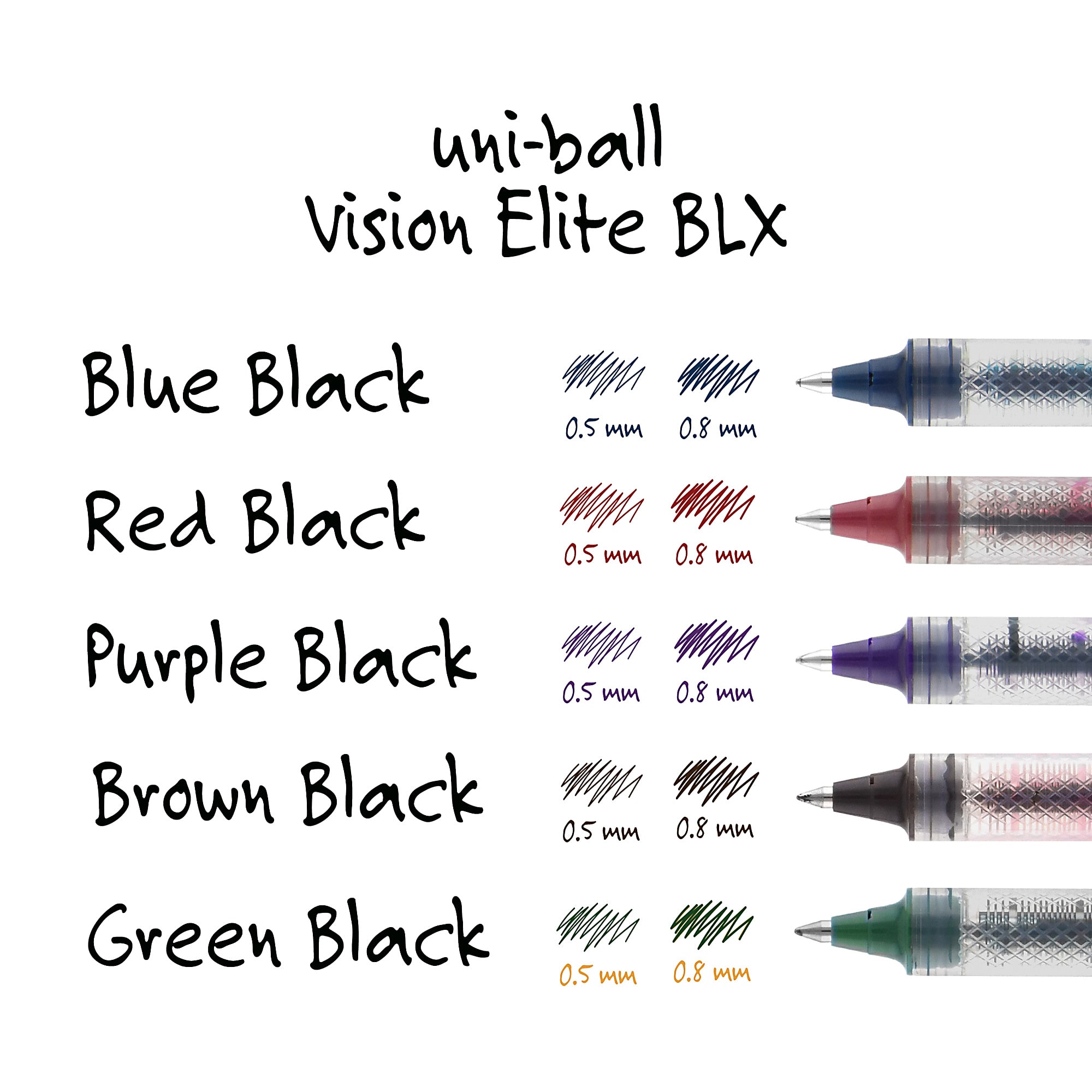 uni-ball® Vision™ Elite™ Liquid Ink Rollerball Pens, Bold Point, 0.8 mm, White Barrel, Blue/Black Ink, Pack Of 12 - Image 4
