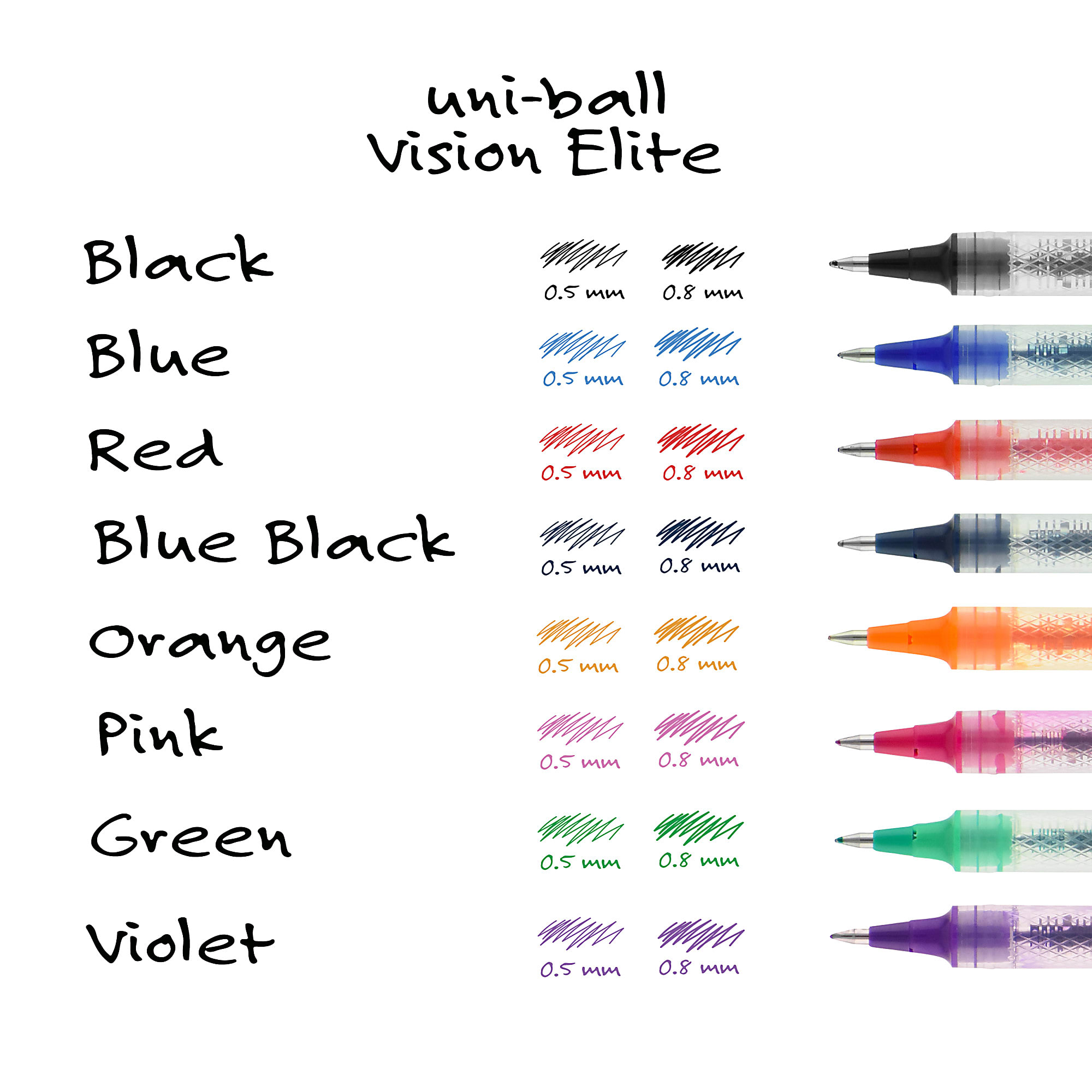 uni-ball® Vision™ Elite™ Liquid Ink Rollerball Pens, Bold Point, 0.8 mm, White Barrel, Black Ink, Pack Of 12 - Image 4