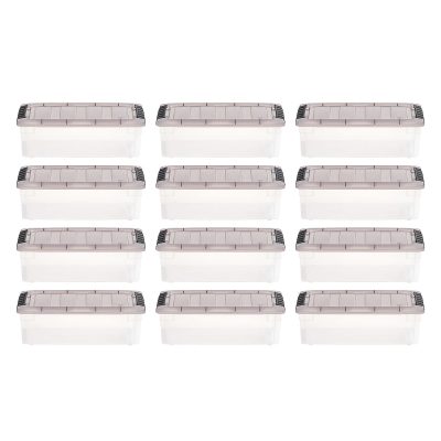 Iris® Stack & Pull™ Storage Boxes, 1.45 Gallon, Clear/Gray, Set Of 12 Boxes