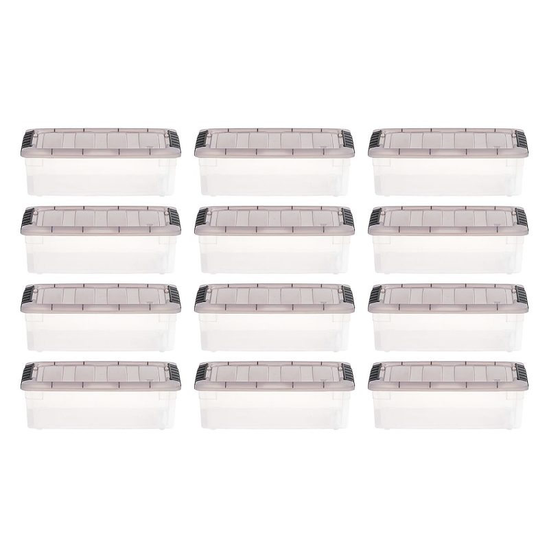 Iris® Stack & Pull™ Storage Boxes, 1.45 Gallon, Clear/Gray, Set Of 12 Boxes