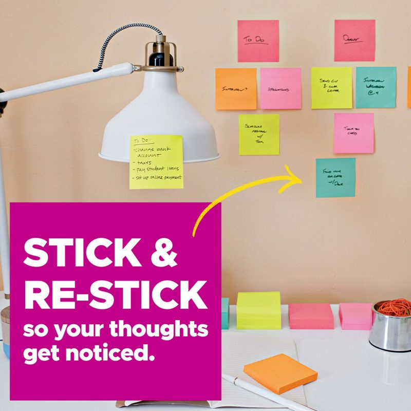 Post-it Super Sticky Notes, 4 Pads, 8 in x 6 in, 2x the Sticking Power, School Supplies and Office Products, Sticky Notes for Vertical Surfaces, Monitors, Walls and Windows, Energy Boost Collection, Lined - Image 3