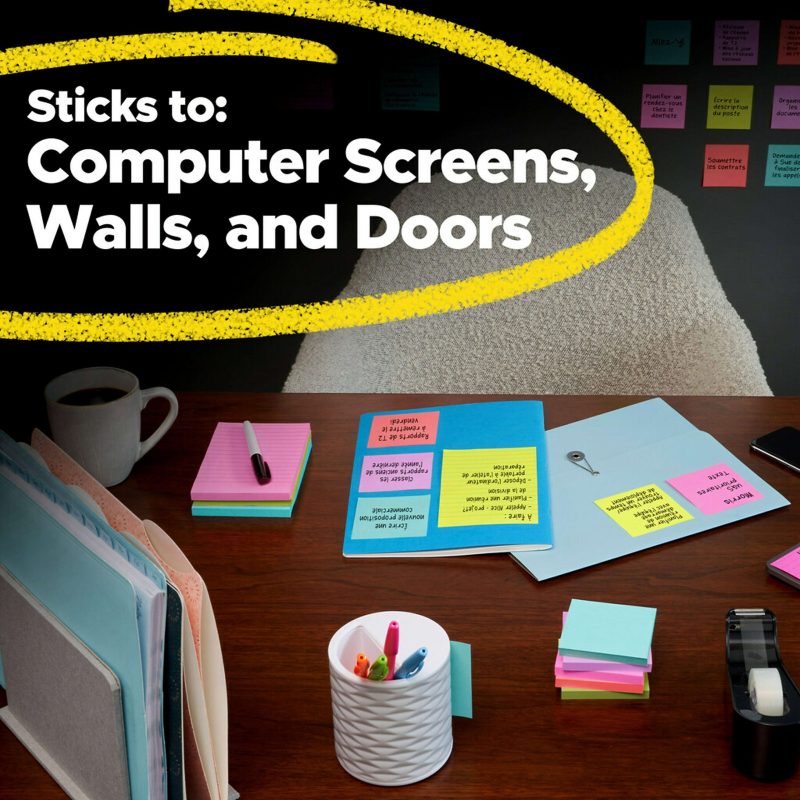 Post-it Super Sticky Notes, 4 Pads, 8 in x 6 in, 2x the Sticking Power, School Supplies and Office Products, Sticky Notes for Vertical Surfaces, Monitors, Walls and Windows, Energy Boost Collection, Lined - Image 5