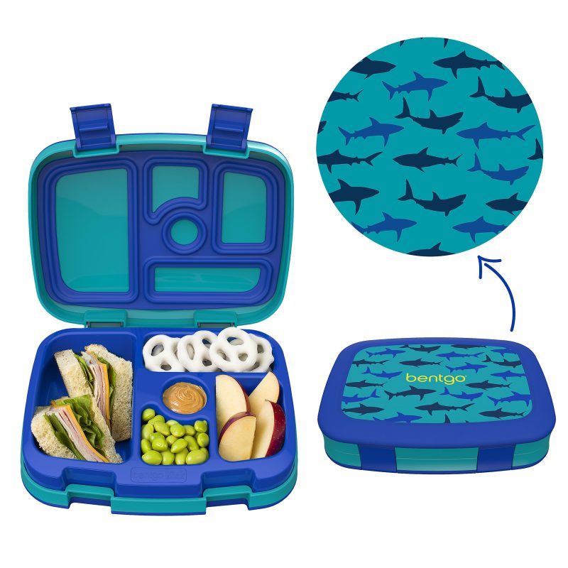 Bentgo Kids Prints 5-Compartment Lunch Box, 2"H x 6-1/2"W x 8-1/2"D, Shark - Image 2