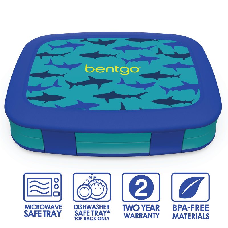 Bentgo Kids Prints 5-Compartment Lunch Box, 2"H x 6-1/2"W x 8-1/2"D, Shark - Image 4